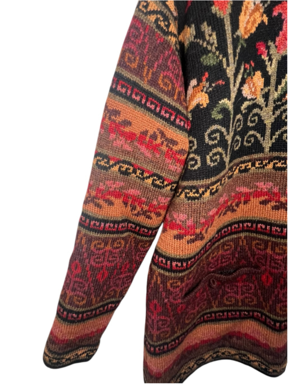 Coldwater Creek 100% Shetland Wool Floral Fair Isle Button Up Cardigan Sweater - Picture 5 of 6